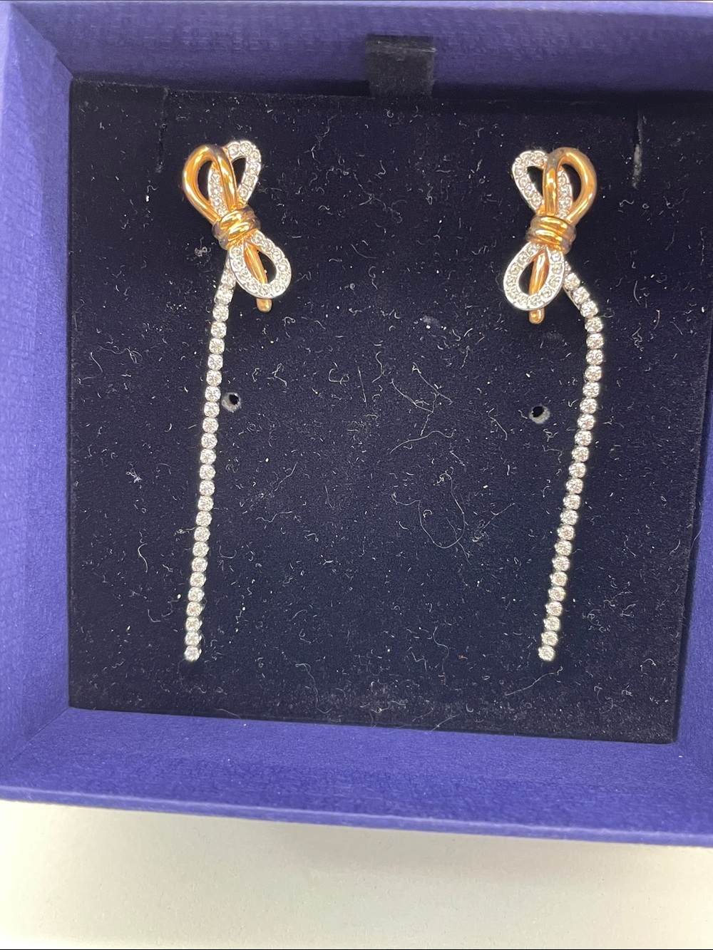 Swarovski Gold Bow Drop Earrings with Clear Crystal Chains